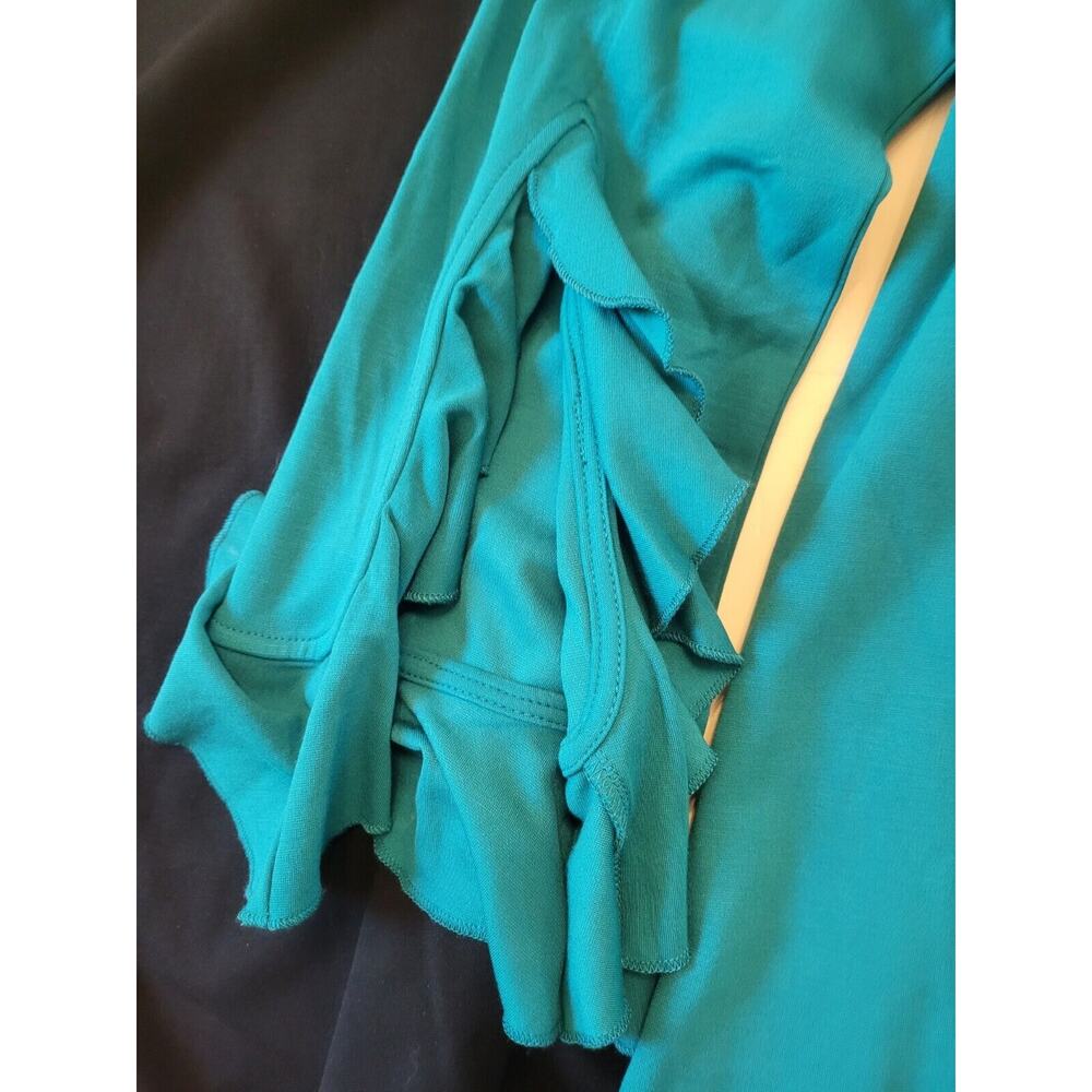 Isaac Mizrahi Live! Key Hole Flutter Long Sleeve‎ BLACK Teal Top T Shirt Size L - Picture 4 of 5